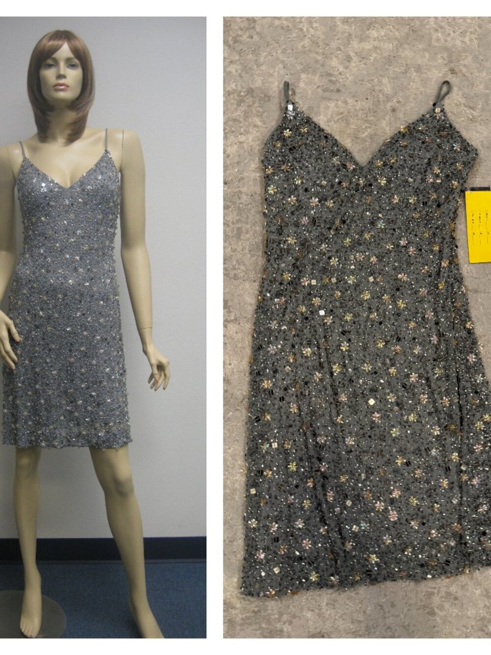 Sue Wong Nocturne Dress Y2K Cocktail #89 Slip Shift Flapper Silver Grey Art Deco